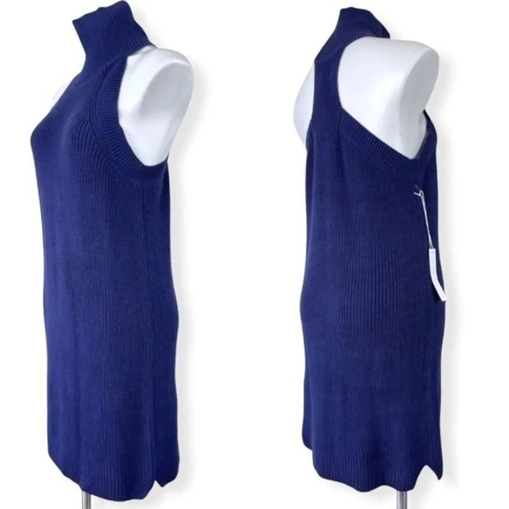 NWT Callahan Fisher Mini Blue Knit High Neck Racer Back Sweater Tank Dress L - Picture 3 of 12